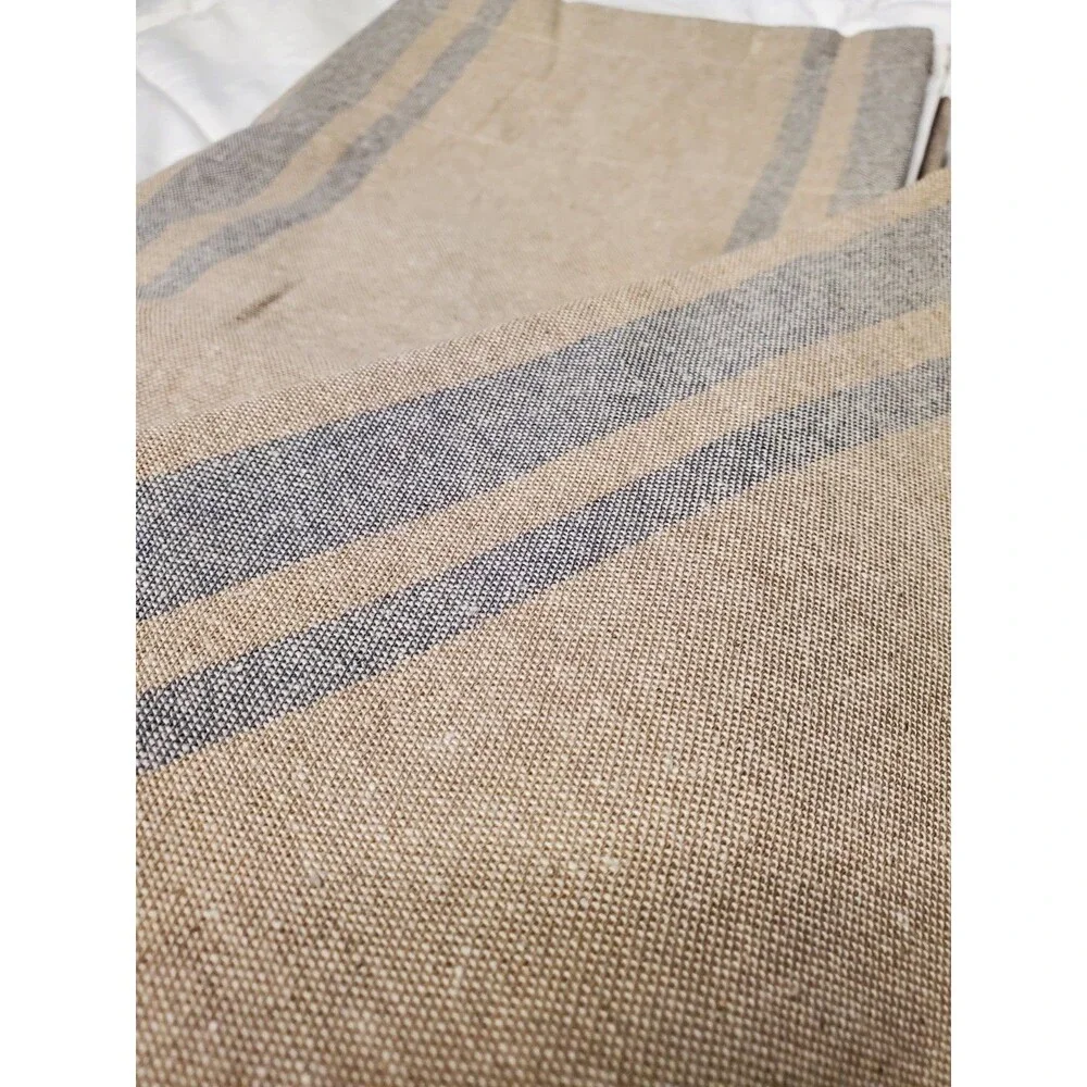 VHC BRANDS APRIL&OLIVE SHOWER CURTAIN Tan Creame And Blue Stripes ONE PANEL